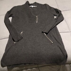 Gray Women's Sweater Dress with Zipper Accents